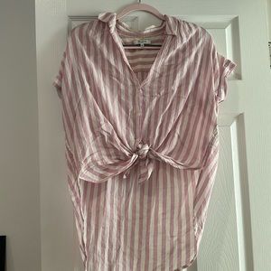 XS Madewell pink stripe button up shirt tunic